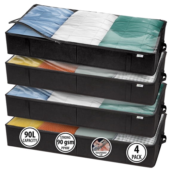 Underbed Storage Containers Black 4 Pack Closet Organization