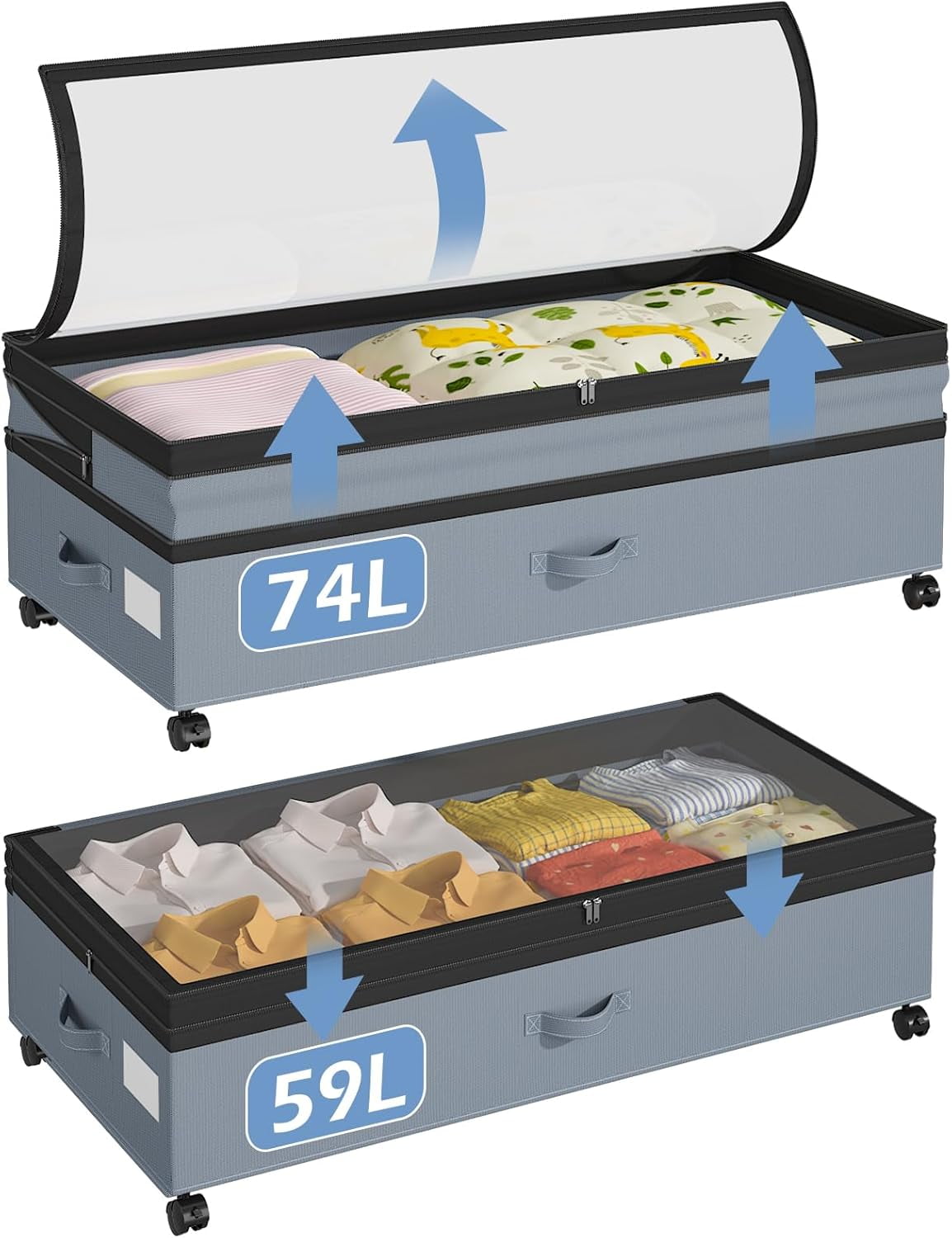 Underbed Storage Containers with Wheels and Lid Expandable Shoe Rolling ...