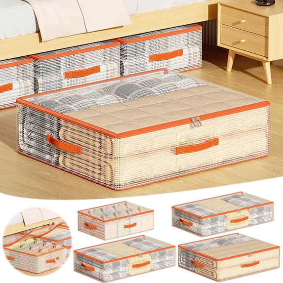 Underbed Storage Organizer | Large Clothes Storage Box | Flat Design, Visible PVC, Thick Cationic Fabric, Foldable, Multi-Use | Gray