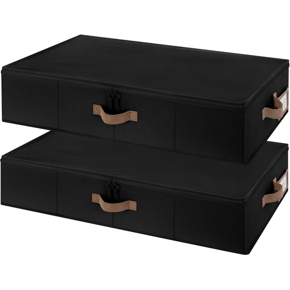 Underbed Storage with Lid, 2-Pack Under Bed Storage Containers for Clothes, Bedding, and Sweaters, Black