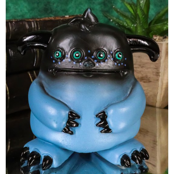 Underbedz Blue Black Zorg The 4 Eyed Alien Monster With Droopy Horns Figurine