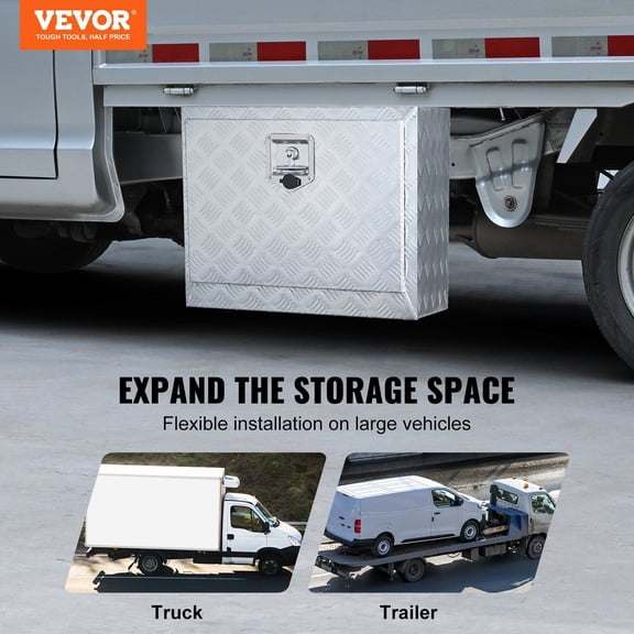 Underbody Truck Box,24"17"18"Pickup Storage Box,Heavy Duty Aluminum Diamond Plate Tool Box with Lock&Keys,Waterproof Trailer Storage Box with T-Handle Latch for Truck,Van,Trailer