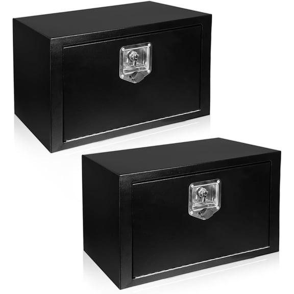 Underbody Truck Tool Box 2 Pack,Heavy Duty Steel Truck Storage Organizer for Pick Up Truck Bed RV Trailer, Waterproof Tool Box Chest with T-Handle Lock, Black (Pack of 2)
