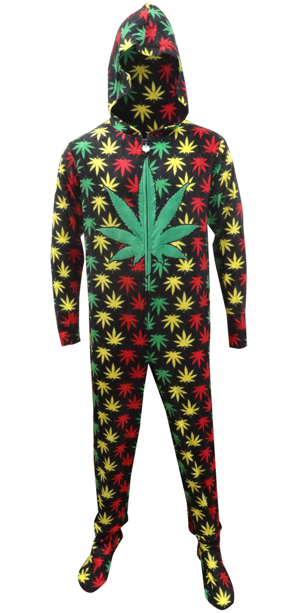 Underboss Mens Rasta Ganja Weed Leaf Footie One Piece Pajamas with Hood Walmart