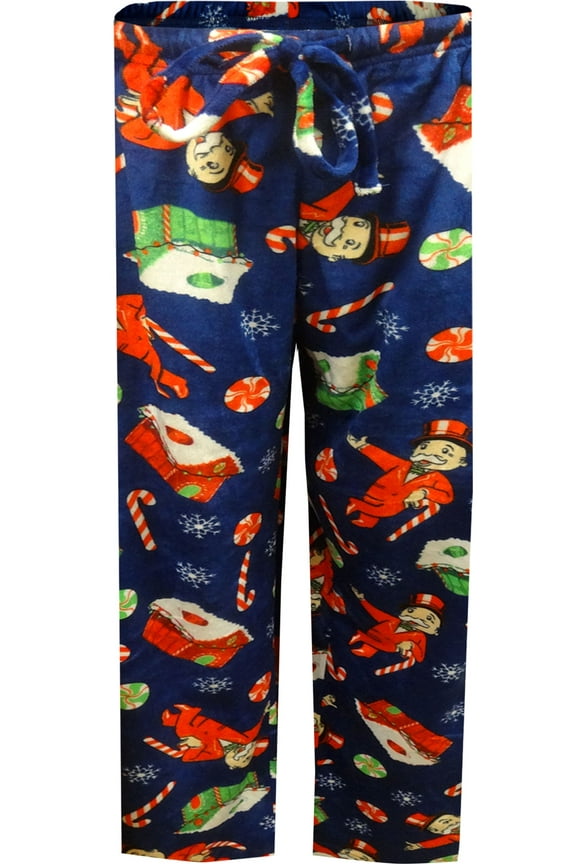 Womens Monopoly Christmas Minky Fleece Ladies Junior Cut Lounge Pants (Small)