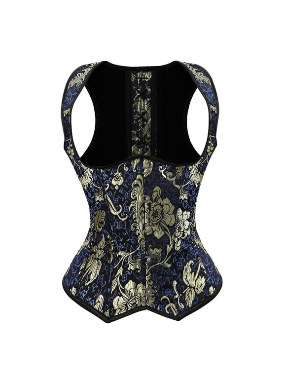 Underbust Corset Basques and Corsets with Strap Lace up Jacquard Floral Waist Cincher Vest Plus Size Top Gold S