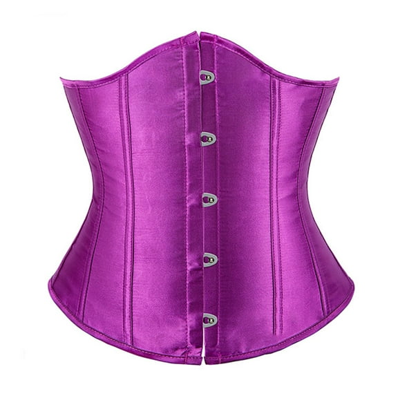 Underbust Corset Satin Vintage Underbust Corset Bustier Top Tummy Control Waist Trainer Steel Boned Waist Cincher Corset Lingerie Purple XL