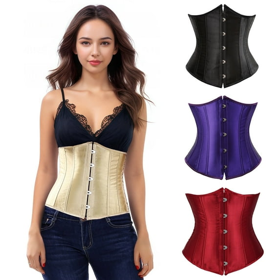 Stay Corset Underbust Corset Top Women Satin Lace Up Boned Underbust Corset Gothic Corset Beige XS