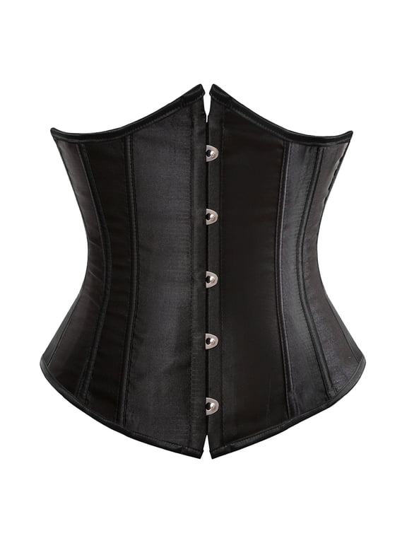 Underbust Corset Top Women Satin Lace Up Boned Underbust Corset Gothic Corset Black M