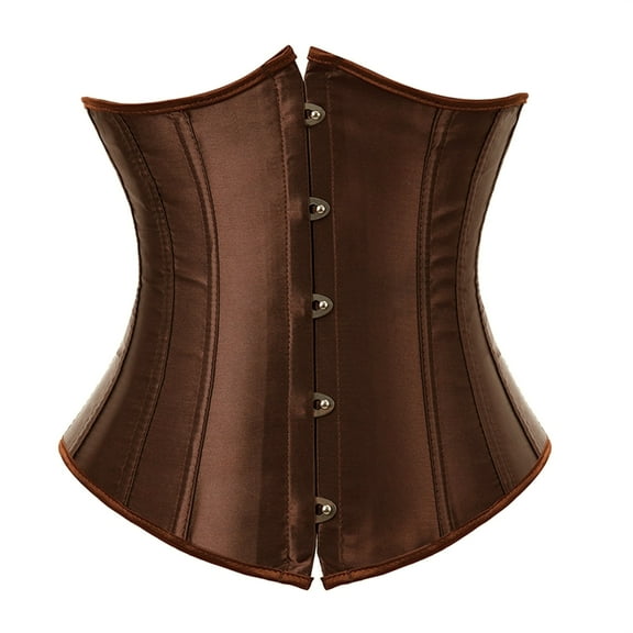 Stay Corset Underbust Corset Top Women Satin Lace Up Boned Underbust Corset Gothic Corset Brown L