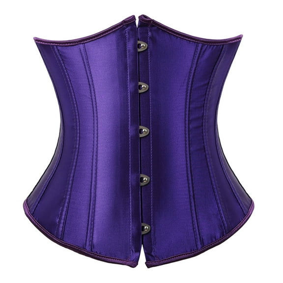 Stay Corset Underbust Corset Top Women Satin Lace Up Boned Underbust Corset Gothic Corset Deep Purple M