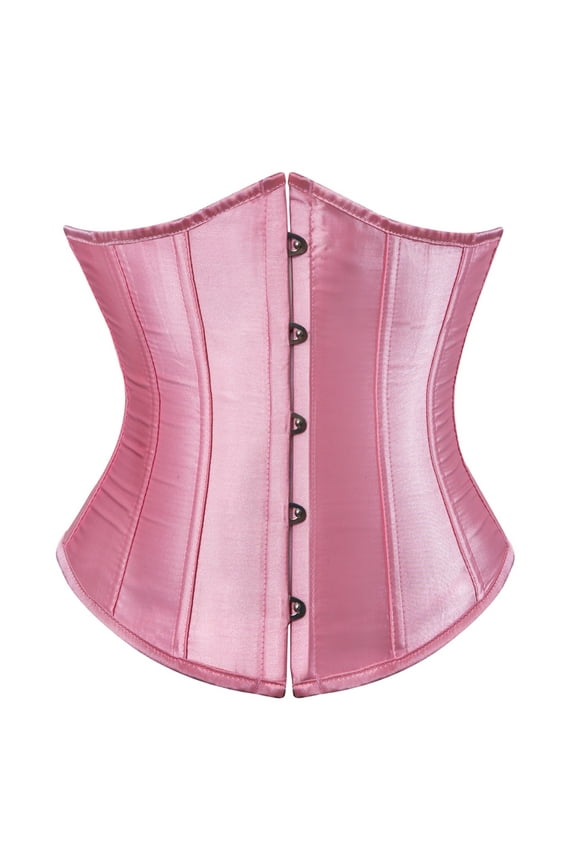 Underbust Corset Top Women Satin Lace Up Boned Underbust Corset Gothic Corset Pink 2XL