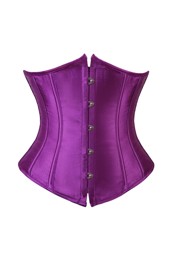 Underbust Corset Top Women Satin Lace Up Boned Underbust Corset Gothic Corset Purple XL