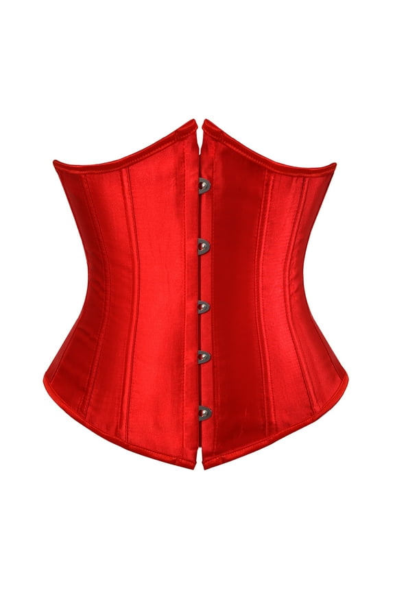 Underbust Corset Top Women Satin Lace Up Boned Underbust Corset Gothic Corset Red S