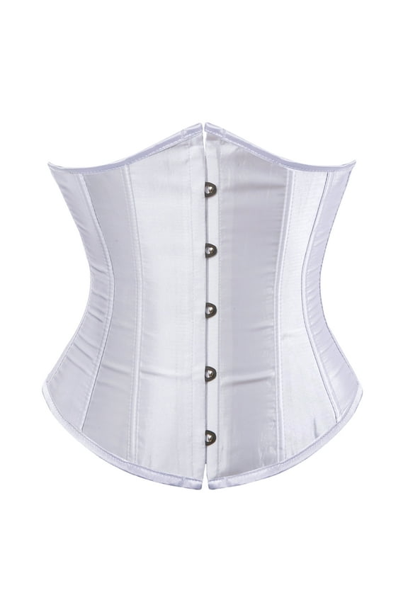 Underbust Corset Top Women Satin Lace Up Boned Underbust Corset Gothic Corset White 2XL
