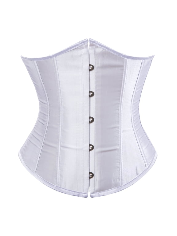 Underbust Corset Top Women Satin Lace Up Boned Underbust Corset Gothic Corset White XS