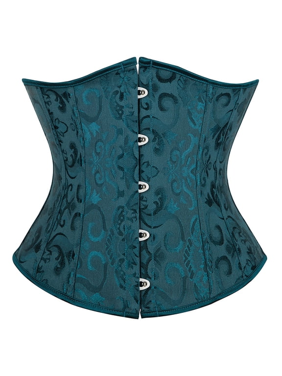 Underbust Corset Womne Shaper Bustier Top Satin Lace Up Boned Gothic Plus Size Lingerie Dark Green S