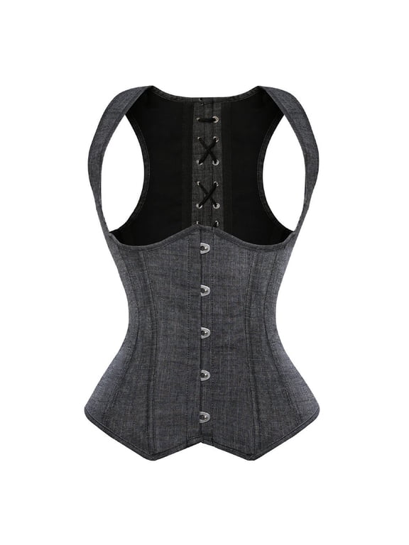 Underbust Corset with Straps Women Bustier Plus Size Waist Cincher Vintage Vest Costume Gray 6XL
