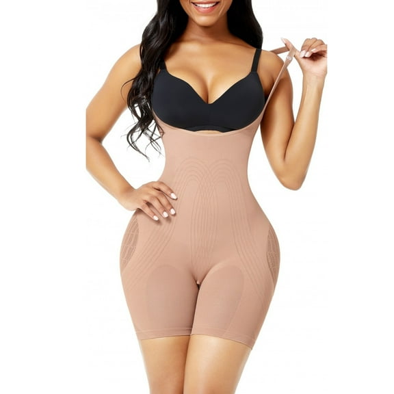 Underbust Open Gusset Seamless Body Shaper Thigh Slimmer Figure Shaping Mesh Bodysuit for Women Plus Size Nude 3XL/4XL
