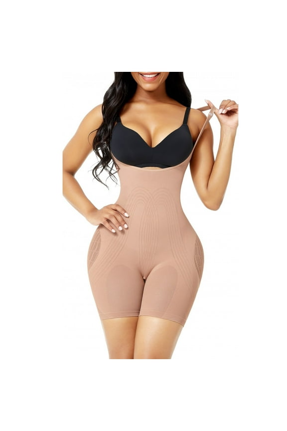 Underbust Open Gusset Seamless Body Shaper Thigh Slimmer Figure Shaping Mesh Bodysuit for Women Plus Size Nude 3XL/4XL
