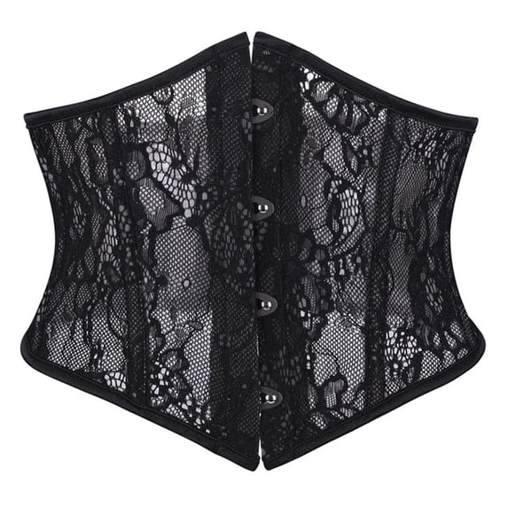 Underbust Steel Boned Waist Trainer Cincnher Womens Waspie Mesh Corset, Waist Training Steel Boned Corset, Black Size XS