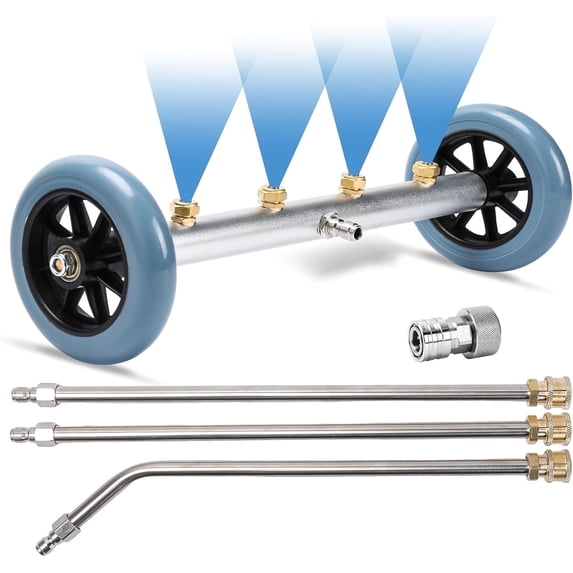 Undercarriage Pressure Washer Attachment, 16 Inch Under Car Cleaner with 3 Extension Wands, 1/4" Quick Connect, 4000 PSI Power Washer Accessory