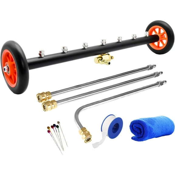 Undercarriage Pressure Washer Attachment,Dual-Function Water Broom Undercarriage Pressure Washer Surface Cleaner, 24 inch 4000 PSI Power Washer Underbody Car Washer with 7 Nozzles and 3 Extension