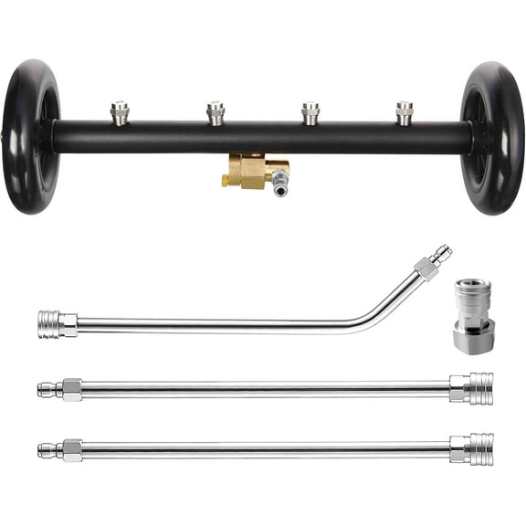 Undercarriage Washer Attachment 16 Inch, Dual-Function Undercarriage Cleaner for Power Washer and Garden Hose, Under Wash Water Broom with 3 count Extension Wand, 4000 PSI