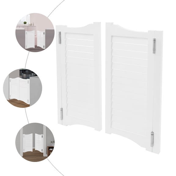Undercat Swinging Door, Wood Cafe Door, Interior Saloon Door with Metal Hinges, for Hallway Porch Kitchen Bar Stairs Entrance Partition, 35.43 * 35.43in, White