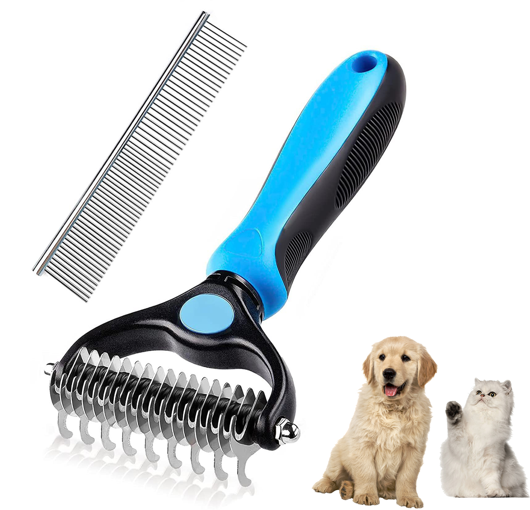 Dog Rake for Undercoat Long Tooth Dogs Comb, Rake Brush Stainless Steel Shedding Comb, Husky