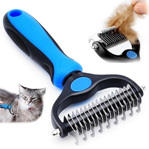 Undercoat Rake for Dogs Brush - Pet Grooming Tool for Long Hair Dog & Cat, Blue