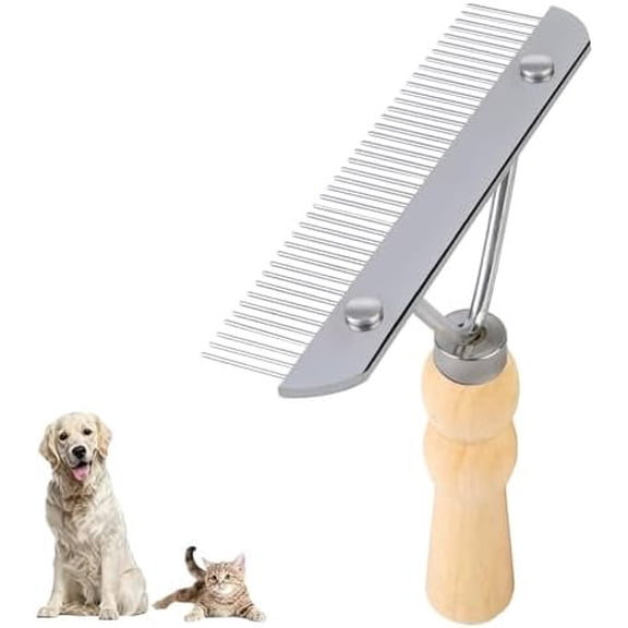 Undercoat  Rake with Anti-Slip Wooden Handle, Steel Comb for Medium & Large Pets