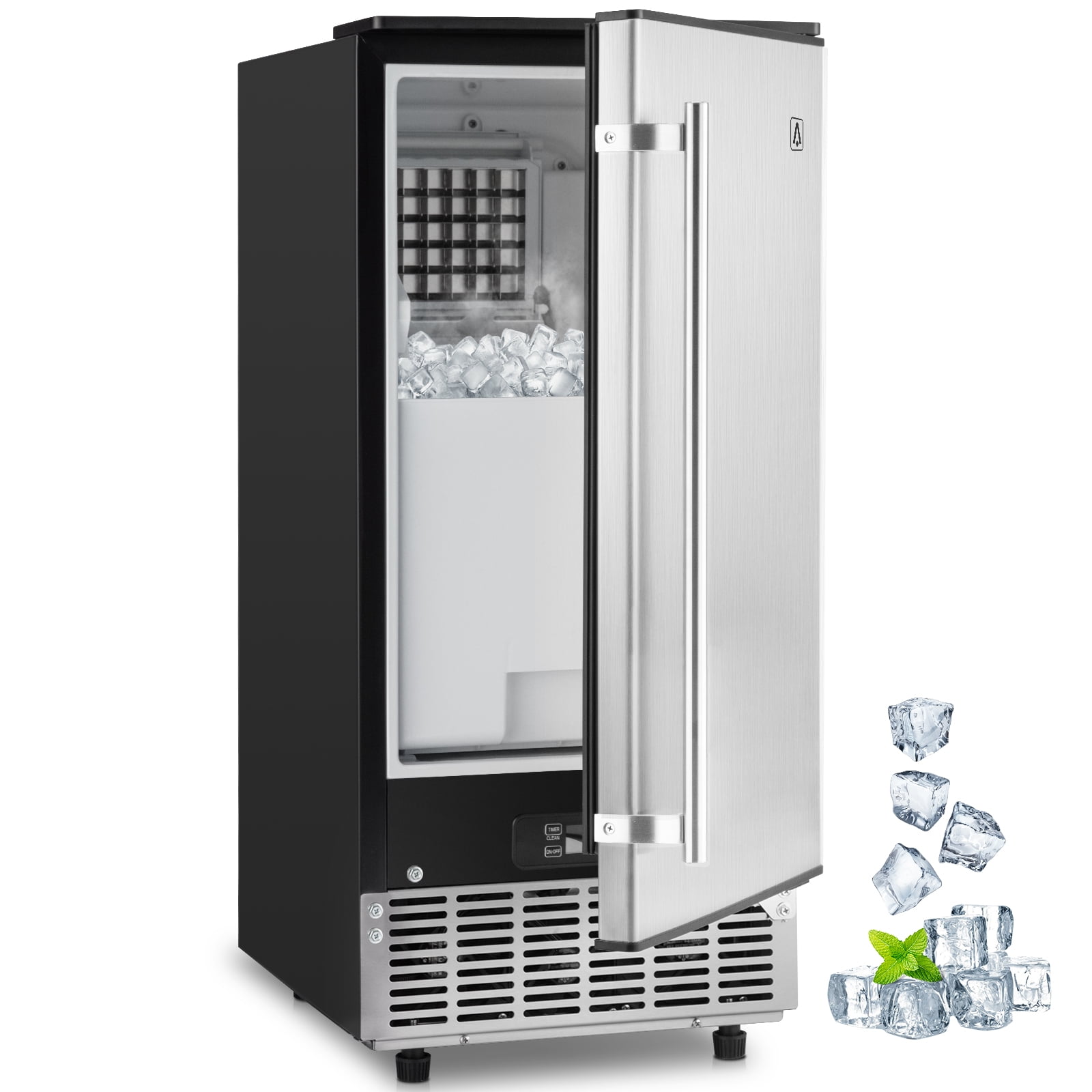 Undercounter Ice Cube Machine, 100LBS/24H Builtin Commercial Stainless Steel Freestanding Ice