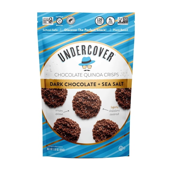 Undercover Snacks Chocolate Quinoa Crisps Gluten Free Non GMO Dark Chocolate + Sea Salt 3 oz Pack of 3