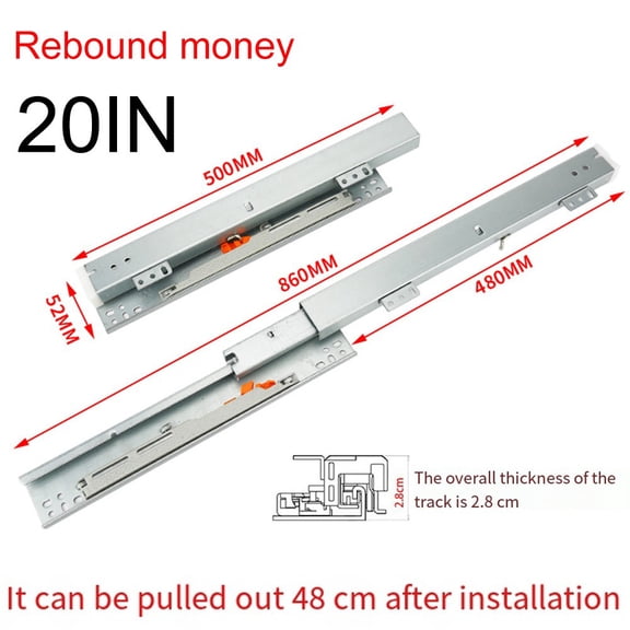 Underfloor Guides 1 Pair Drawer Runners Floor mounting Soft Close Steel Rails with Spring Damping and Galvanized Finish for Rust Resistance and Long Lasting use (500mm)