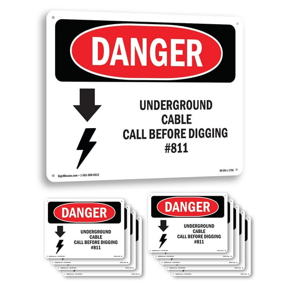 Underground Cable Call Before Digging #811 OSHA Danger Aluminum Sign 10 Inch x 7 Inch - 10 Pack