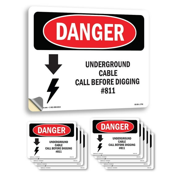 Underground Cable Call Before Digging #811 OSHA Danger Vinyl Decal Label 10 Inch x 7 Inch - 10 Pack