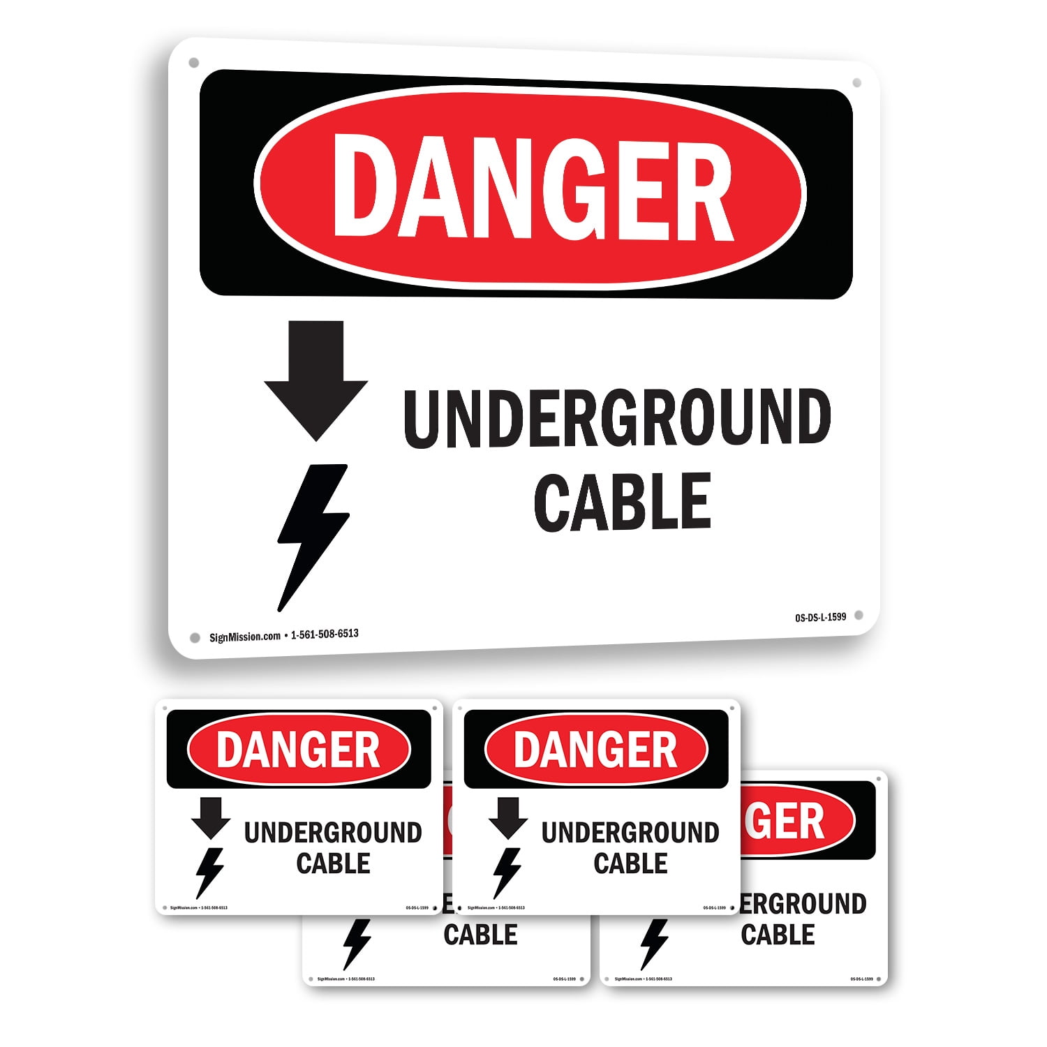 Underground Cable OSHA Danger Aluminum Sign 18 Inch x 12 Inch - 5 Pack ...