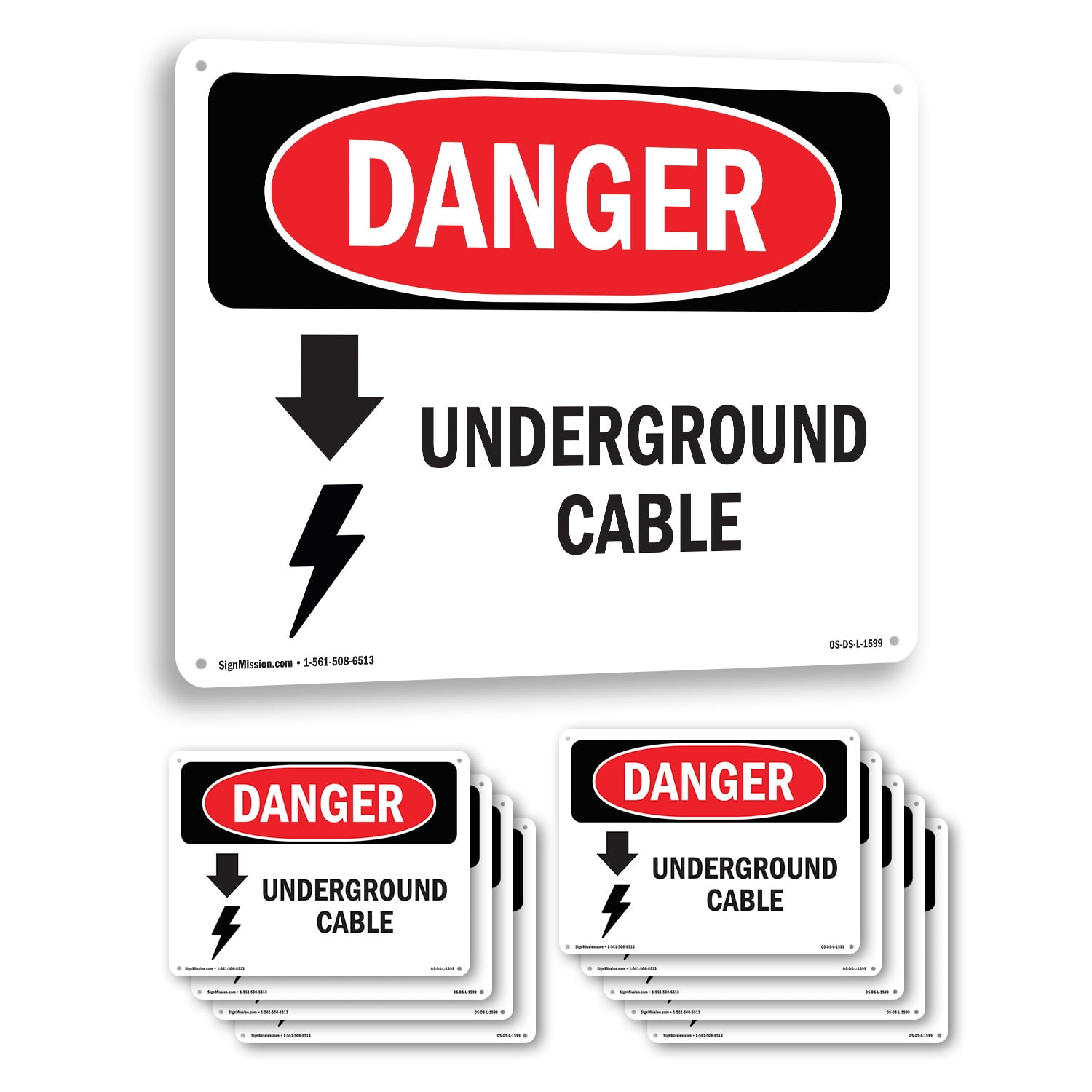 Underground Cable OSHA Danger Rigid Plastic Sign 18 Inch x 12 Inch - 10 ...