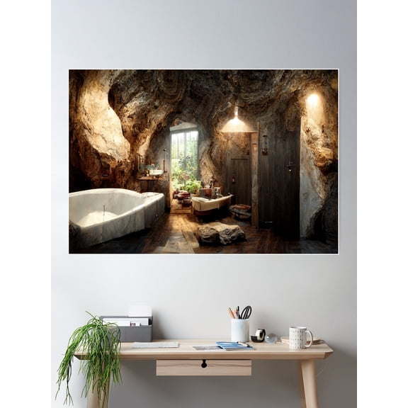 Underground-Cave Bathroom 1 Poster Wall Art, Modern Wall Decor For Living Room Bedroom, 16x24 UNFRAMED