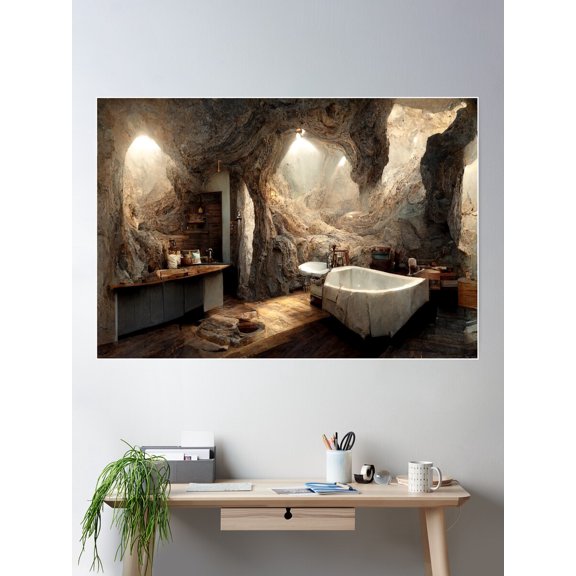 Underground-Cave Bathroom 2 Poster Wall Art, Modern Wall Decor For Living Room Bedroom, 12x18 UNFRAMED