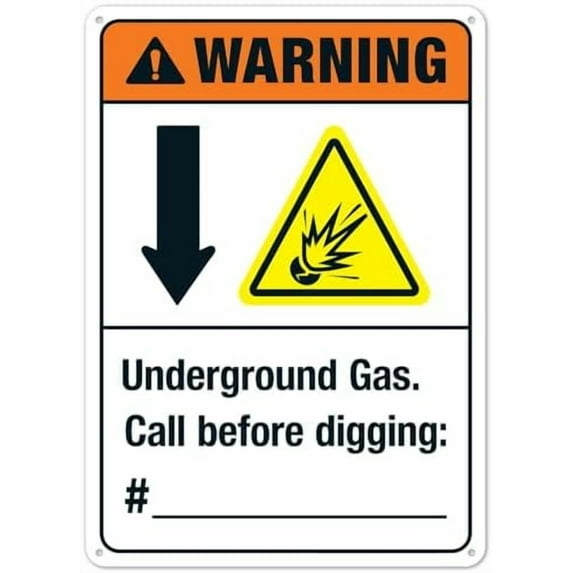 Underground Gas Call Before Digging Signs,Facility Safety Signs Metal Tin Sign 8x12 Inch Clear Warning for Home & Busines