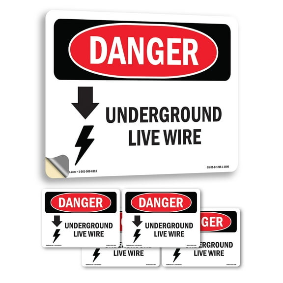 Underground Live Wire OSHA Danger Vinyl Decal Label 24 Inch x 18 Inch - 5 Pack
