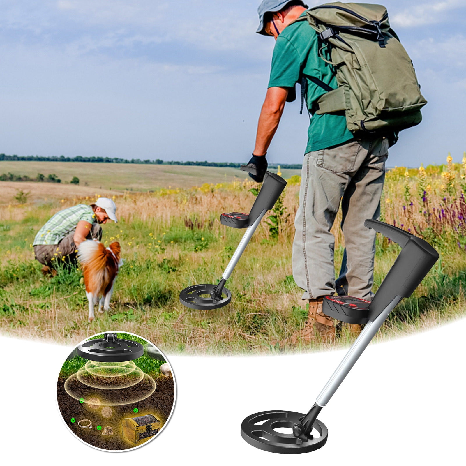 Underground Metal Detector MD3002, Handheld Treasure Hunter with Probe Waterproof Function, Digital Detector for Change Relic Jewelry Search