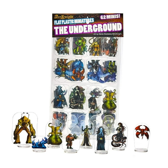 Arcknight Flat Plastic Miniatures: Underground; 62 Unique Subterranean-Themed Minis for DnD 5e and Pathfinder; Affordable, Skinny Figurines for Dungeons and Dragons and other Tabletop RPG games