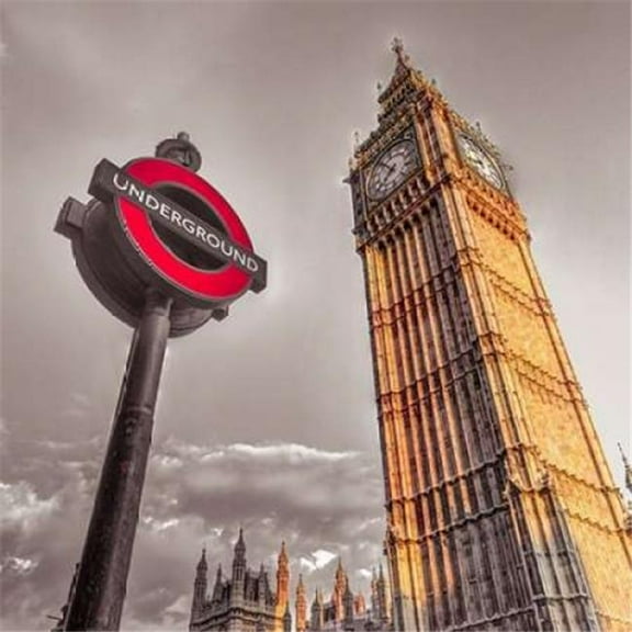 Underground Sign with Big Ben London Uk Poster Print by Assaf Frank - 12 x 12 - Small
