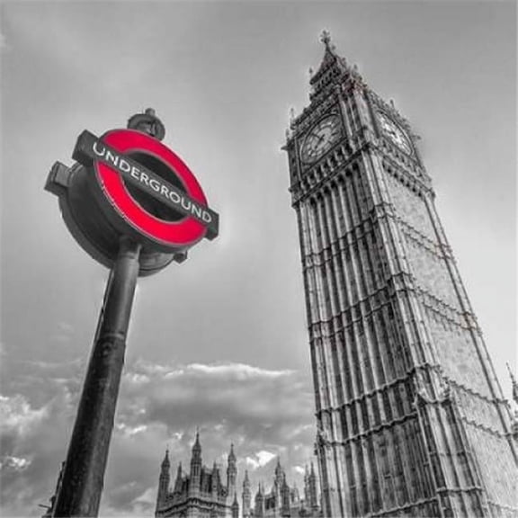 Underground Sign with Big Ben London Uk Poster Print by Assaf Frank - 12 x 12 - Small