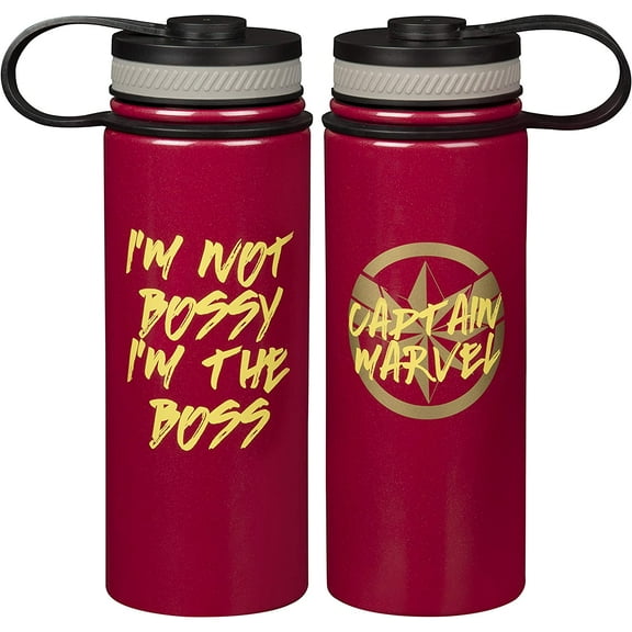 Avengers Captain Marvel Stainless Steel Water Bottle, 18oz - Insulated Thermos To-go Travel Bottle for School, Sports, Gym, Coffee - Movie Gift for Kids, Teens, Women, Men, Fnas