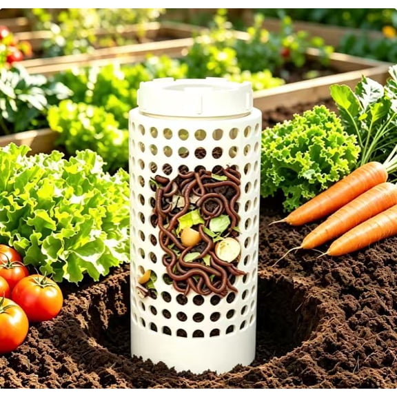 Underground Worm Farm, Inground Worm Composter, Vermicomposting Bin, Mini Outdoor Garden Composter with Holes and Lid for Converting Kitchen Food Waste into Organic Compost