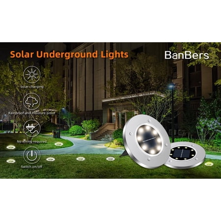 Underground lamp with 8 white light bulbs, 12 per box. Solar-powered ground lamp, garden solar outdoor waterproof ground landscape lamp, suitable for patios, lawns,